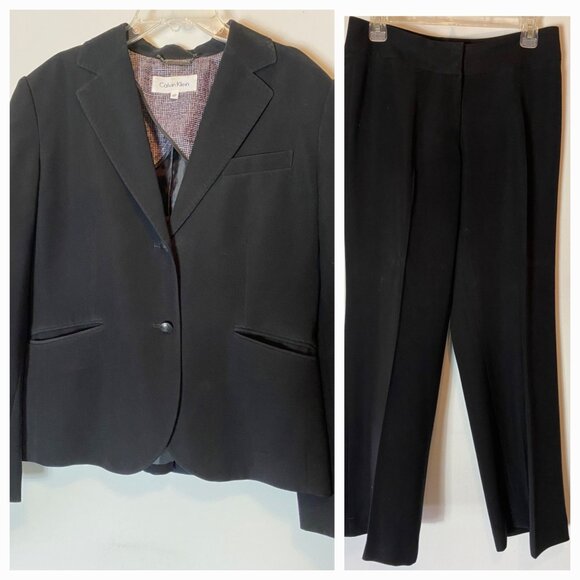Calvin Klein Womens Black Two-Piece Suit Blazer & Pants Size 14 - Picture 1 of 16